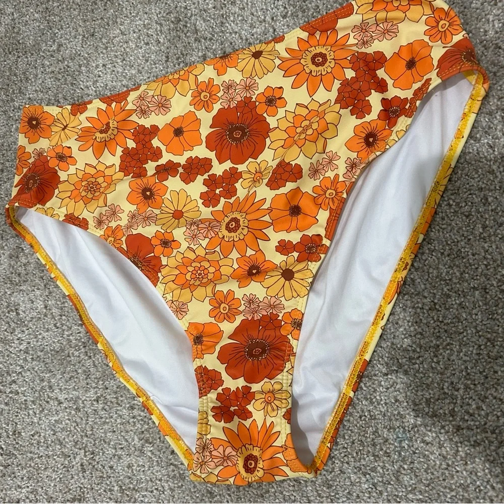 Geode Floral Bikini bottoms high waist 70s orange retro
